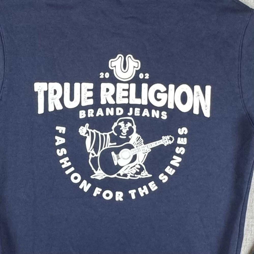 True Religion Core Hoodie Mens Small Blue Full Zip Buddha Logo Sweatshirt Fleece - Picture 4 of 11